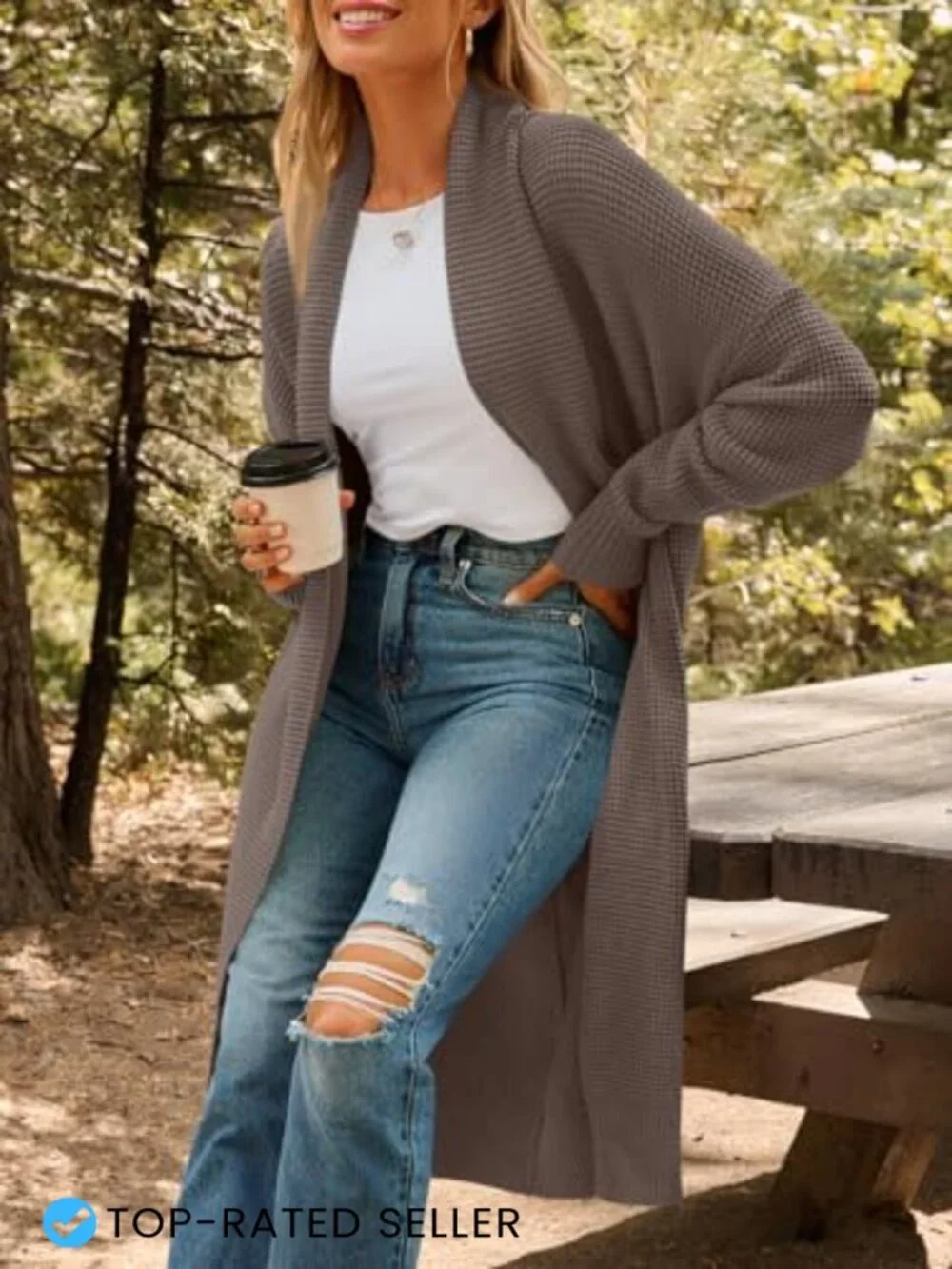 Oversized Long Cardigan Sweater Open Front Chunky Knit Winter Coat Elegant - Picture 6 of 7